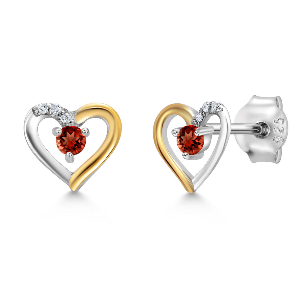 Garnet - January_Earrings in 925 Sterling Silver and 10K Yellow Gold