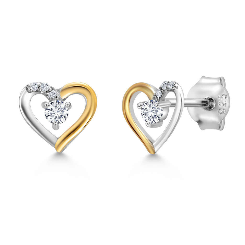 White Lab Grown Diamond - April_Earrings in 925 Sterling Silver and 10K Yellow Gold