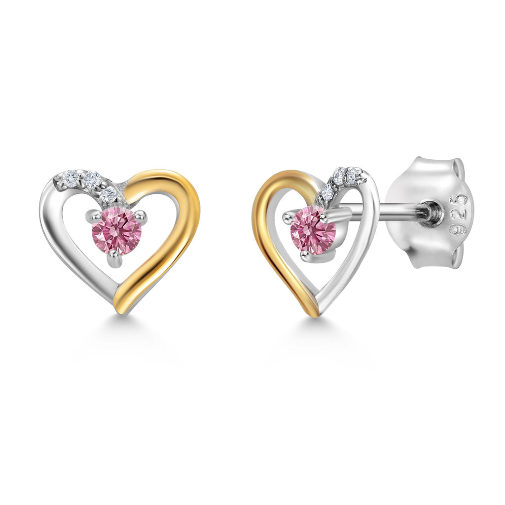 Pink Lab Grown Diamond - April_Earrings in 925 Sterling Silver and 10K Yellow Gold