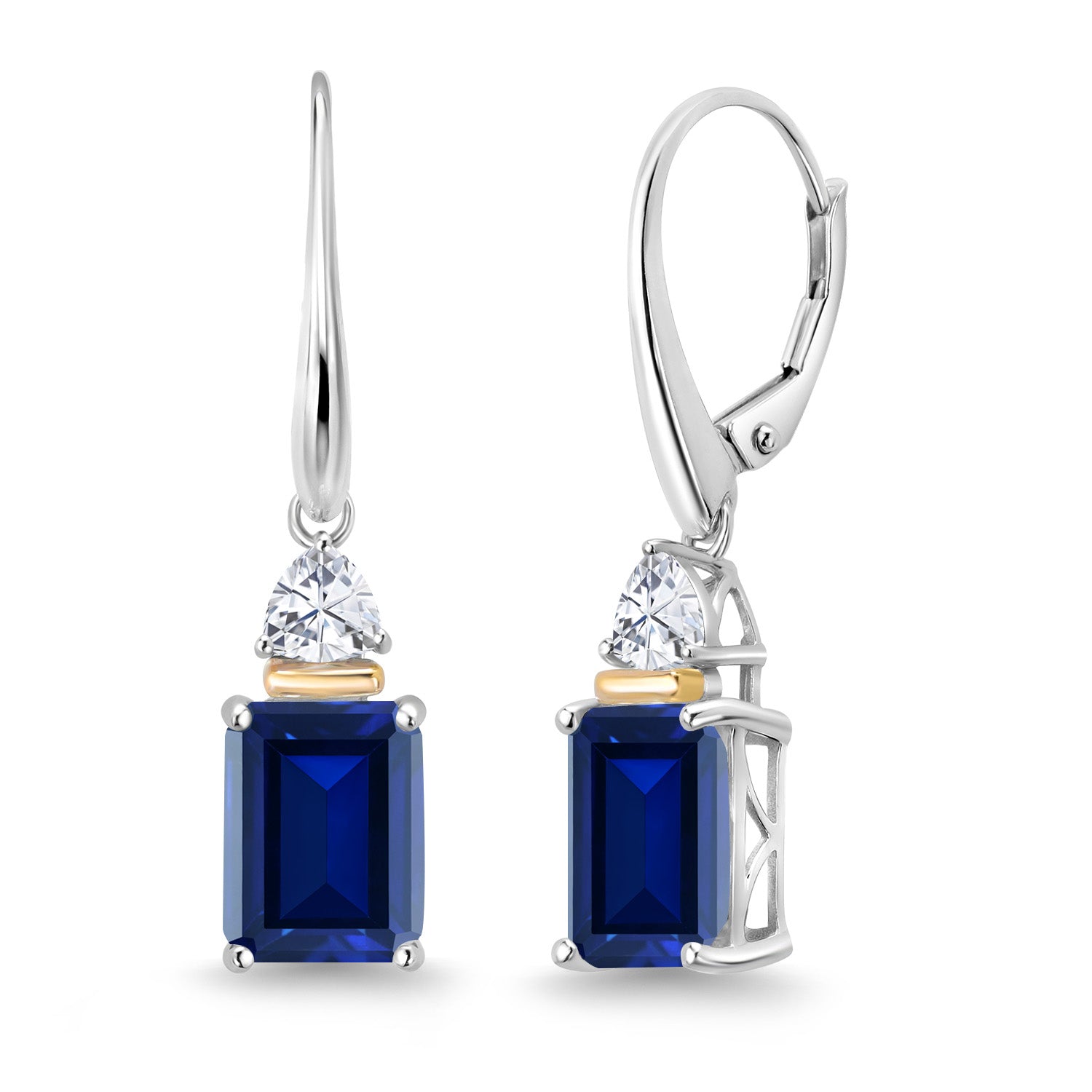 925 Sterling Silver and 10K Yellow Gold Blue Created Sapphire and Whit