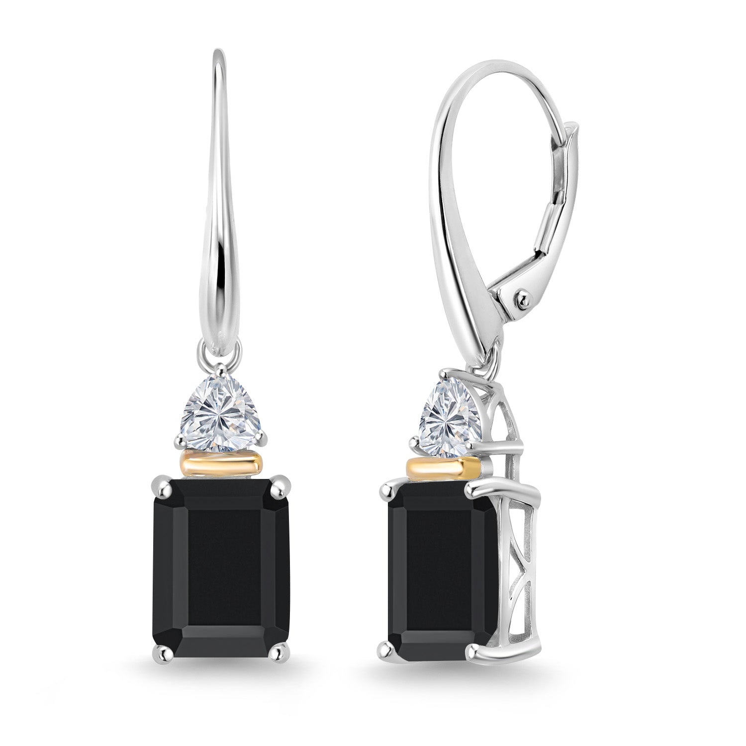 925 Silver and 10K Yellow Gold Black Onyx and Lab Grown Diamond Stud Dangle Earrings for Women | 4.64 Cttw | Gemstone December Birthstone | Octagon 9X7MM