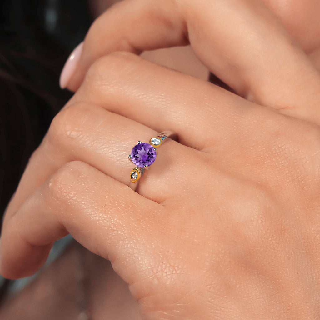 Amethyst - February_5_Ring in 925 Sterling Silver and 10K Yellow Gold