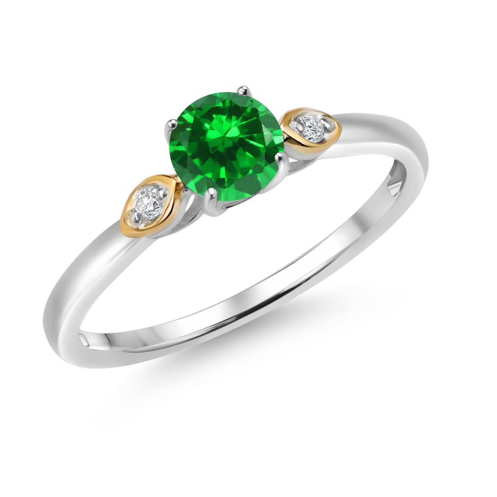 Green Created Emerald - May_7_Ring in 925 Sterling Silver and 10K Yellow Gold