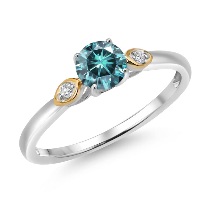 Blue Moissanite - April_5_Ring in 925 Sterling Silver and 10K Yellow Gold