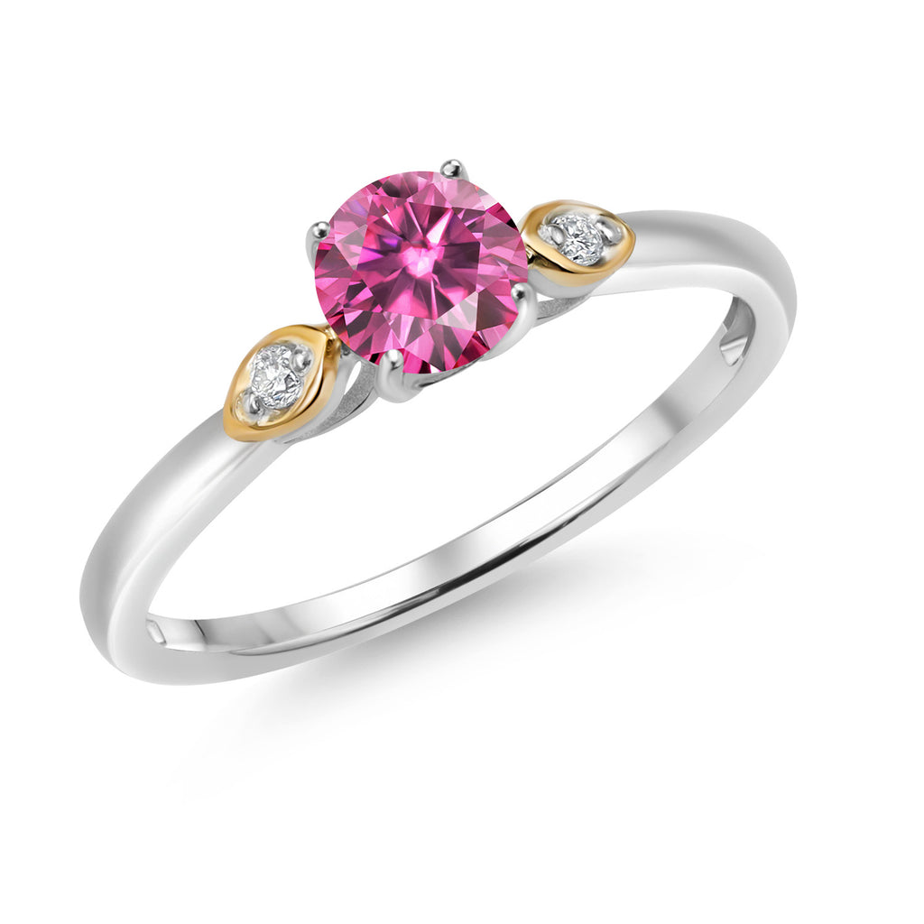 Pink Moissanite - April_5_Ring in 925 Sterling Silver and 10K Yellow Gold
