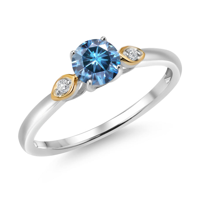 Persian Blue Moissanite - April_5_Ring in 925 Sterling Silver and 10K Yellow Gold