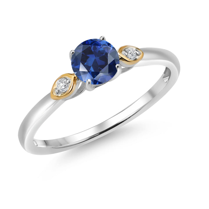 Blue Created Sapphire - September_5_Ring in 925 Sterling Silver and 10K Yellow Gold