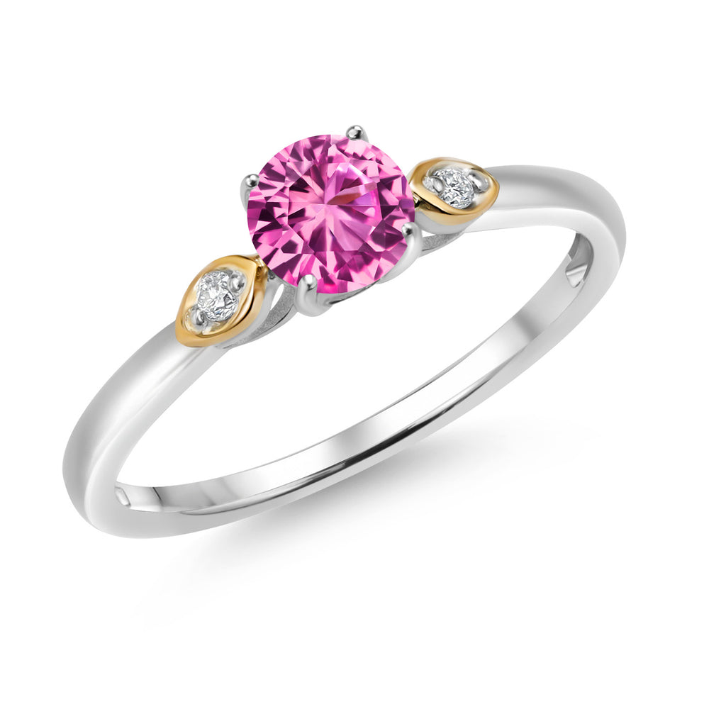 Pink Created Sapphire - September_5_Ring in 925 Sterling Silver and 10K Yellow Gold