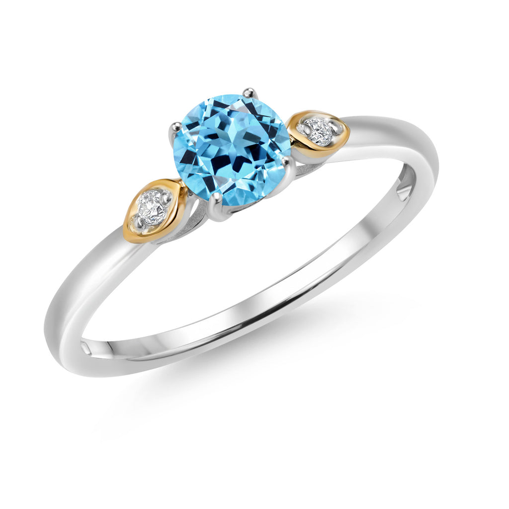 Swiss Blue Topaz - November_5_Ring in 925 Sterling Silver and 10K Yellow Gold