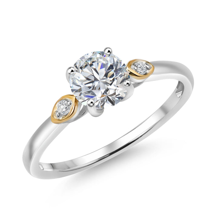 925 Silver and 10K Yellow Gold Lab Grown Diamond Engagement Ring For Women | 0.77 Cttw | Round 6MM | Gemstone April Birthstone | Available in Size 5,6,7,8,9