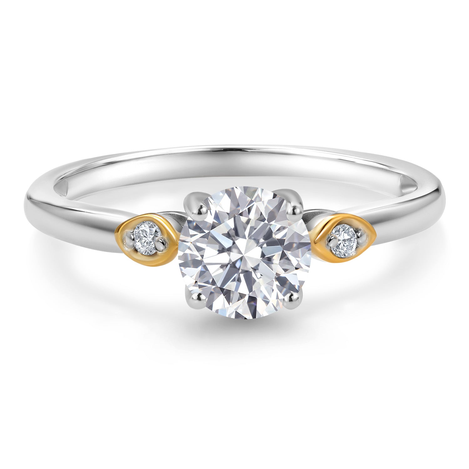 925 Silver and 10K Yellow Gold Lab Grown Diamond Engagement Ring For Women | 0.77 Cttw | Round 6MM | Gemstone April Birthstone | Available in Size 5,6,7,8,9