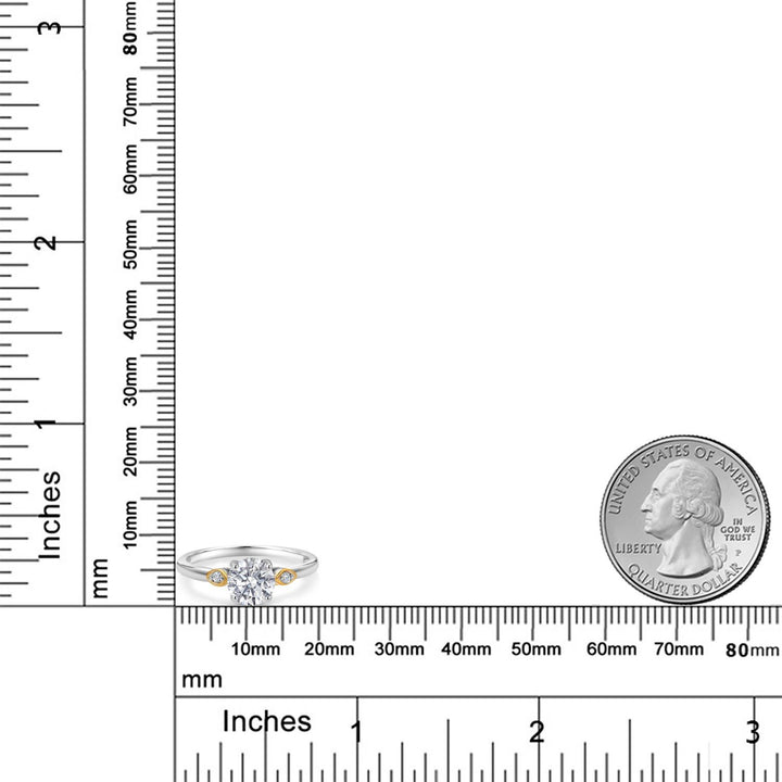 1.03 Cttw IGI Certified Lab Grown Diamond in 925 Silver and 10K Yellow Gold Engagement Ring for Women | Round Shape | E-F Color | VS1 Clarity | Available In Size 5, 6, 7, 8, 9