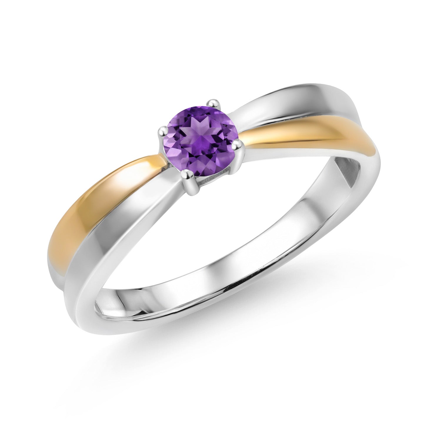 Amethyst - February_8_Ring in 925 Sterling Silver and 10K Yellow Gold