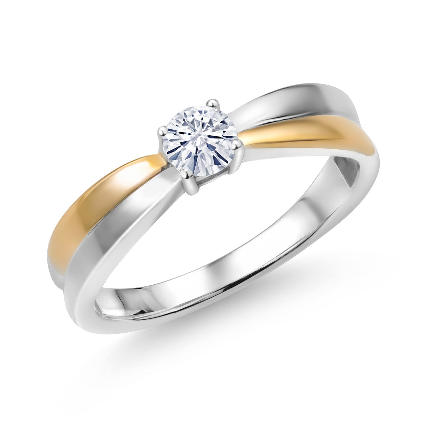 Moissanite - April_7_Ring in 925 Sterling Silver and 10K Yellow Gold