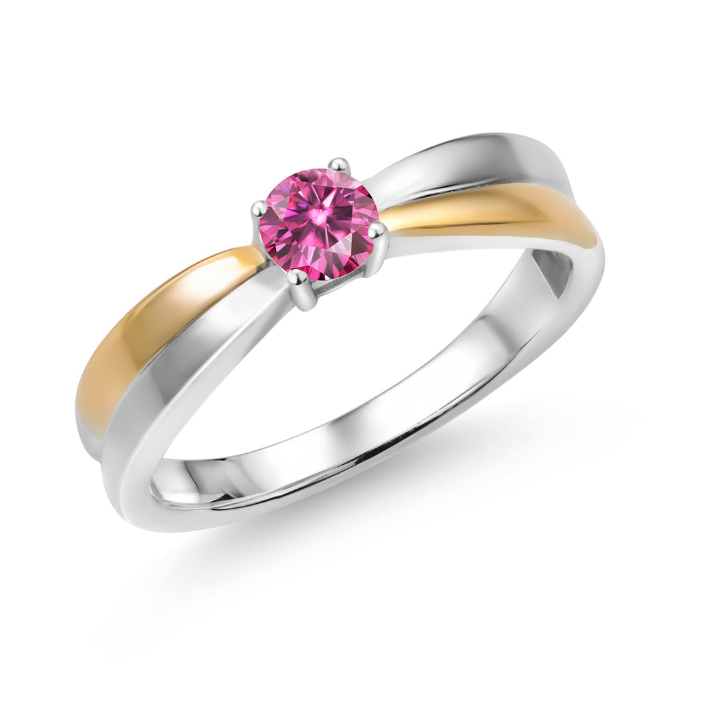Pink Moissanite - April_8_Ring in 925 Sterling Silver and 10K Yellow Gold