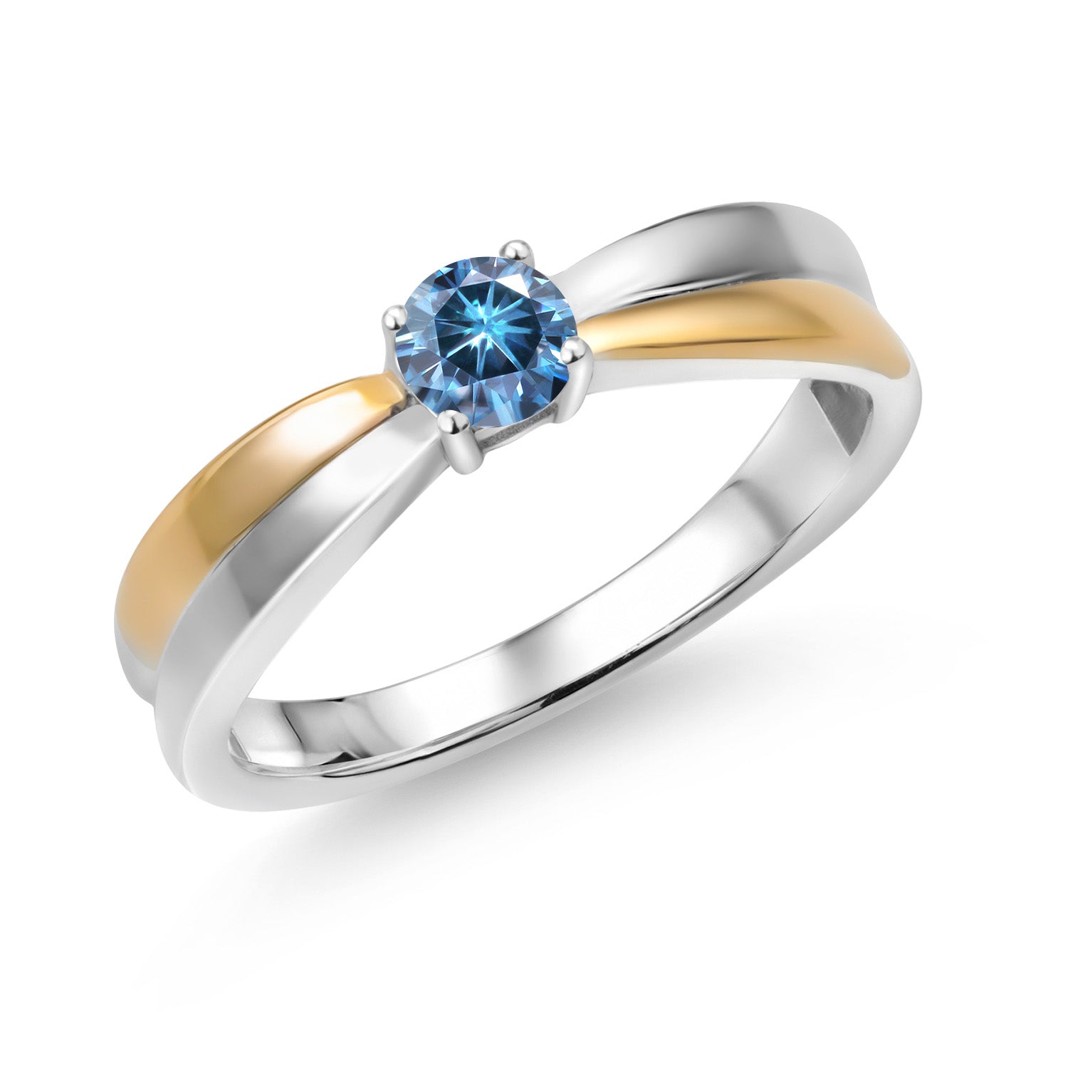 Persian Blue Moissanite - April_7_Ring in 925 Sterling Silver and 10K Yellow Gold