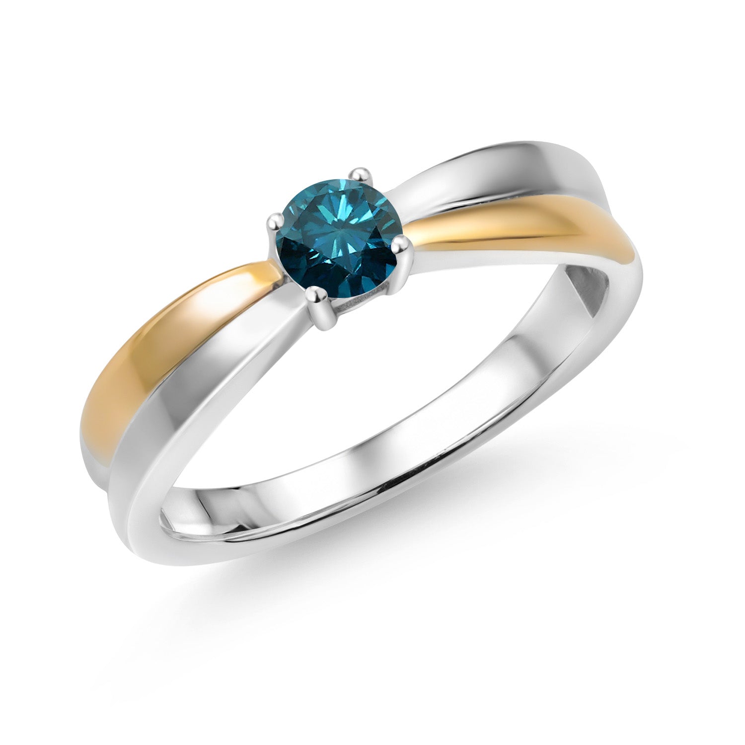 Blue Diamond - April_6_Ring in 925 Sterling Silver and 10K Yellow Gold