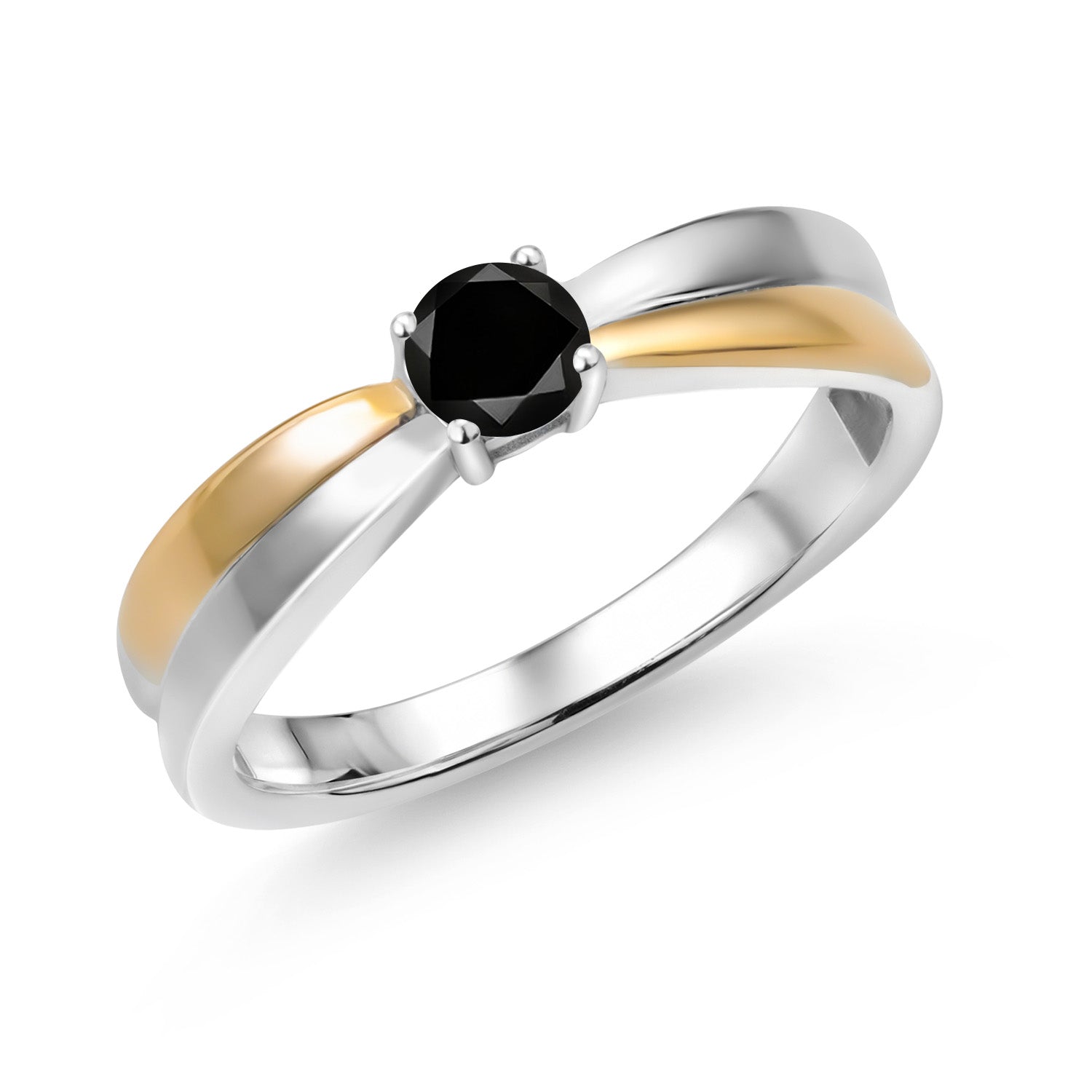 Black Diamond - April_9_Ring in 925 Sterling Silver and 10K Yellow Gold