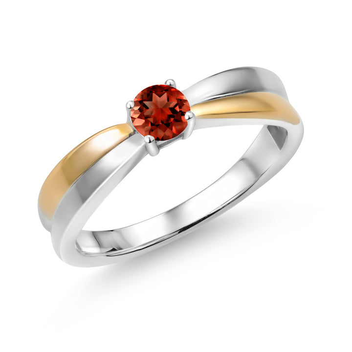 Garnet - January_5_Ring in 925 Sterling Silver and 10K Yellow Gold