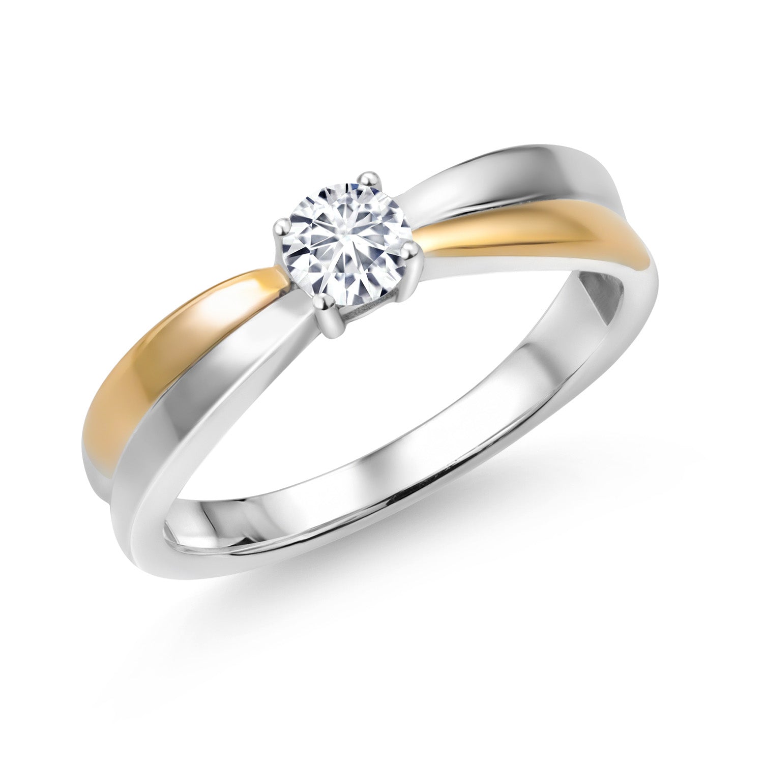 White Lab Grown Diamond - April_6_Ring in 925 Sterling Silver and 10K Yellow Gold