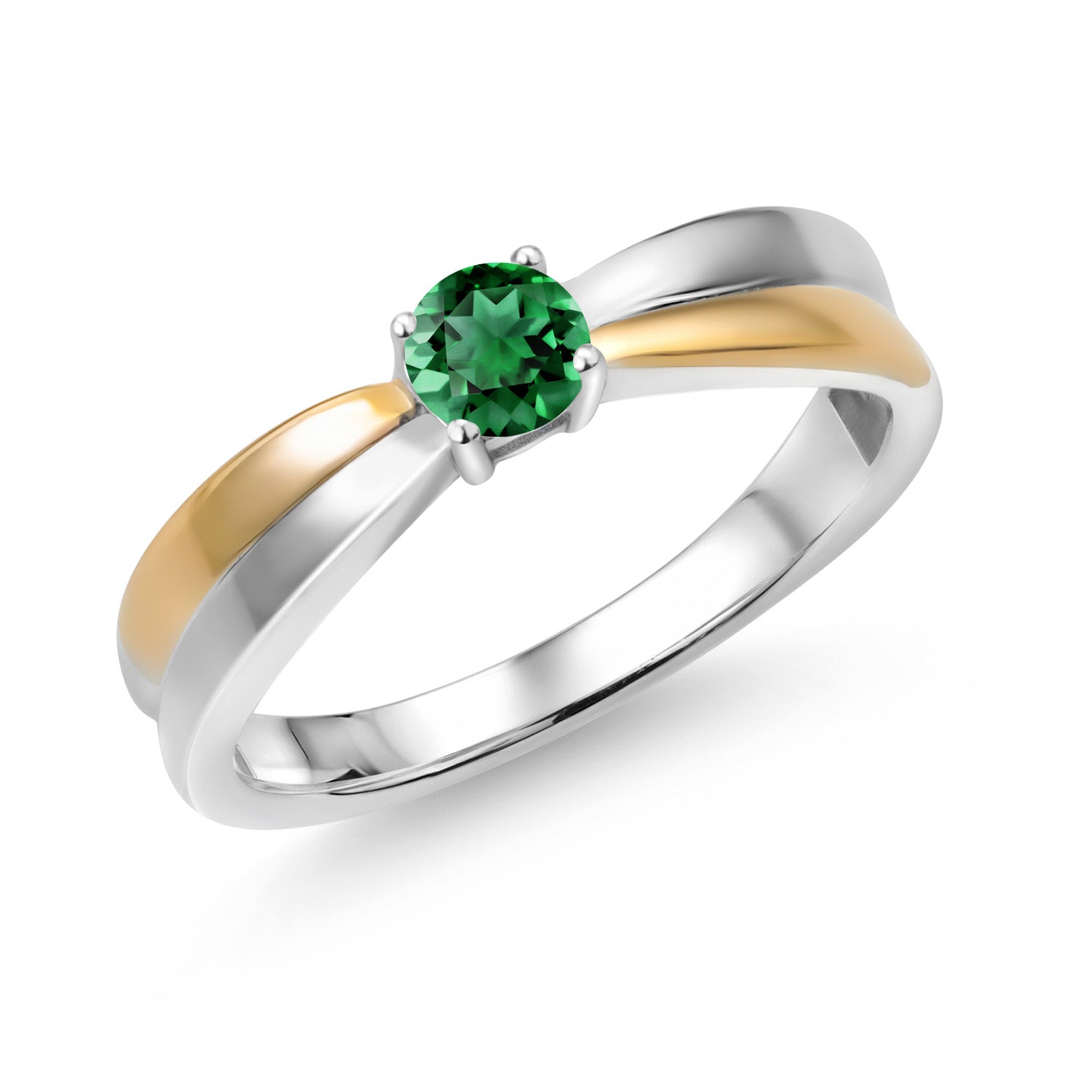 Nano Emerald - May_8_Ring in 925 Sterling Silver and 10K Yellow Gold