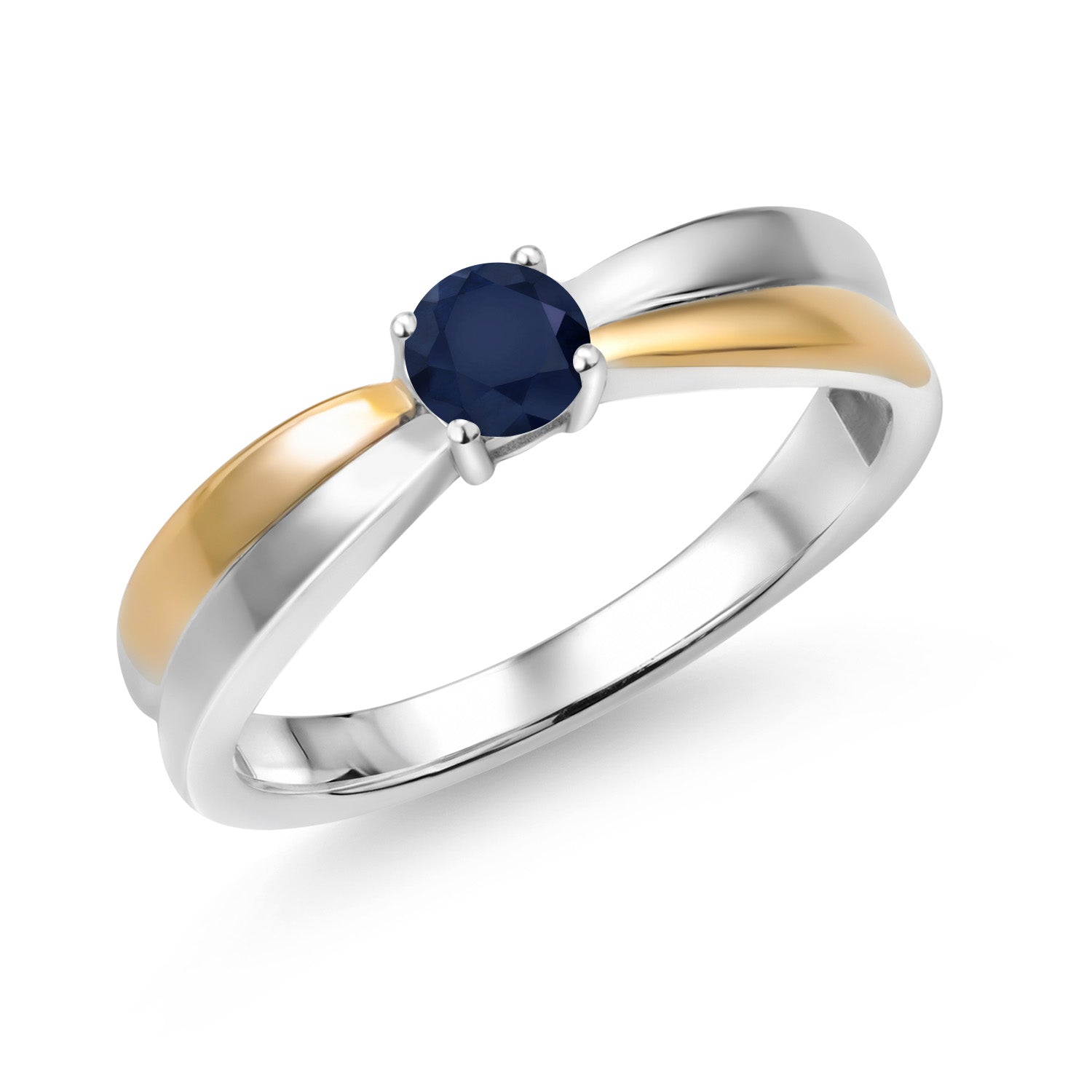 Blue Sapphire - September_9_Ring in 925 Sterling Silver and 10K Yellow Gold