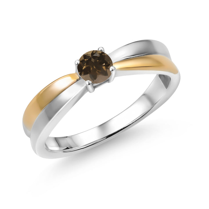 Smoky Quartz_5_Ring in 925 Sterling Silver and 10K Yellow Gold