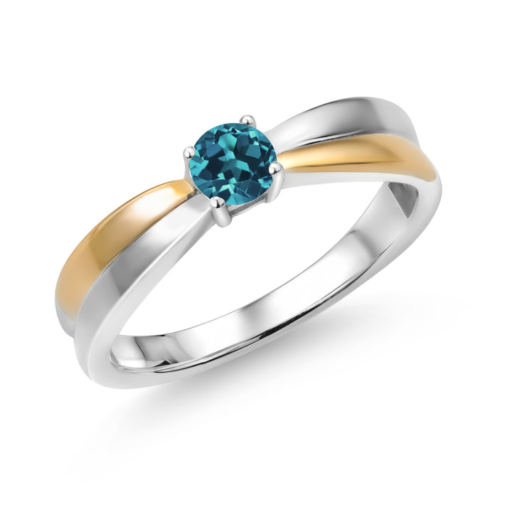 London Blue Topaz - November_8_Ring in 925 Sterling Silver and 10K Yellow Gold