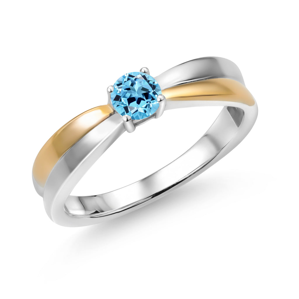 Swiss Blue Topaz - November_6_Ring in 925 Sterling Silver and 10K Yellow Gold