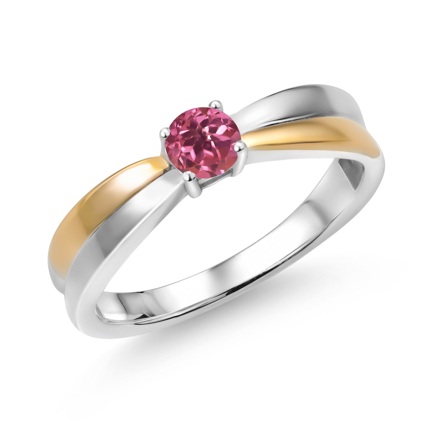Pink Tourmaline - October_8_Ring in 925 Sterling Silver and 10K Yellow Gold