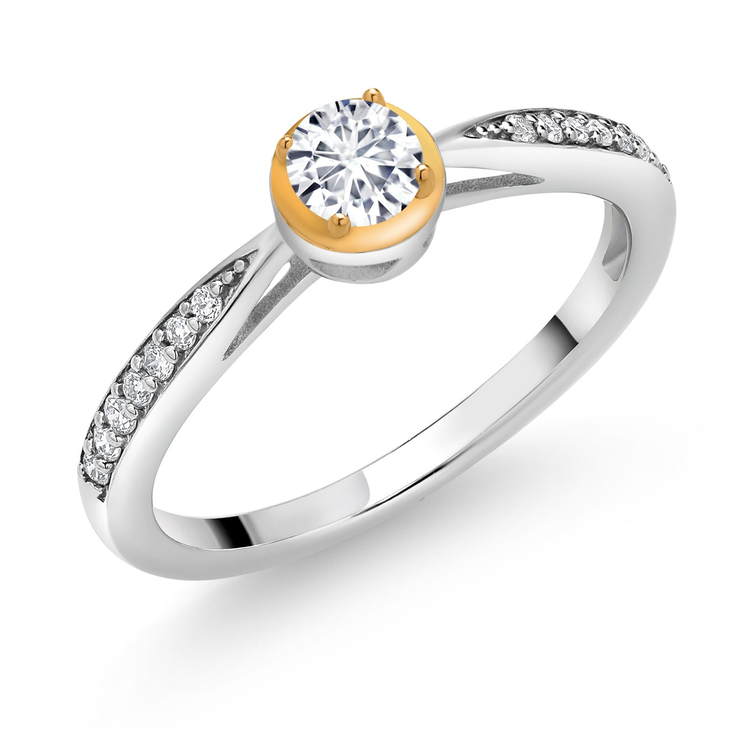 925 Sterling Silver and 10K Yellow Gold White Lab Grown Diamond Wedding Engagement Solitaire Anniversary Promise Ring For Women (0.27 Cttw, Available In Size 5, 6, 7, 8, 9)