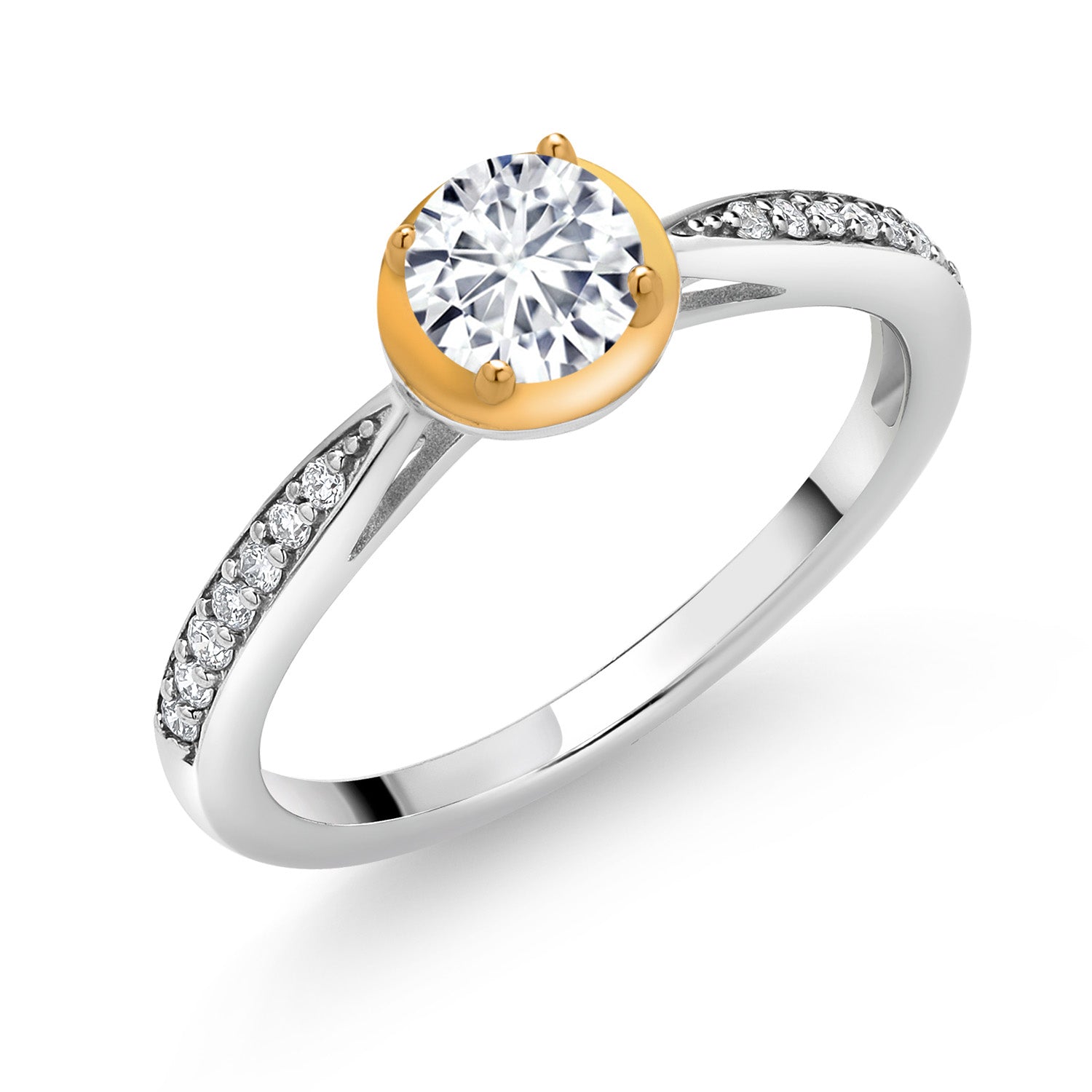 925 Silver and 10K Yellow Gold Round White Lab Grown Diamond Wedding Engagement Solitaire Anniversary Promise Ring For Women (0.60 Cttw, Available In Size 5, 6, 7, 8, 9)