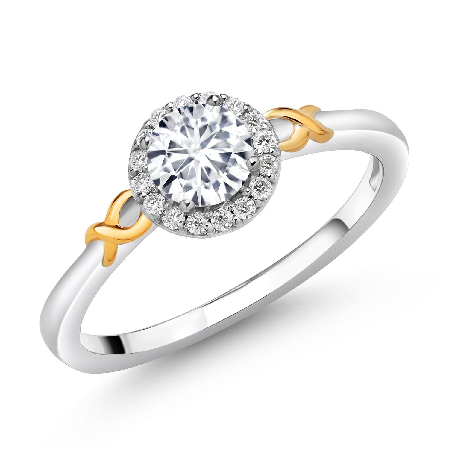 2 Tone 925 Silver 10K Yellow Gold White Lab Grown Diamond Solitaire Engagement Ring For Women (0.61 Cttw, Round 5MM, Gemstone April Birthstone, Available in Size 5,6,7,8,9)