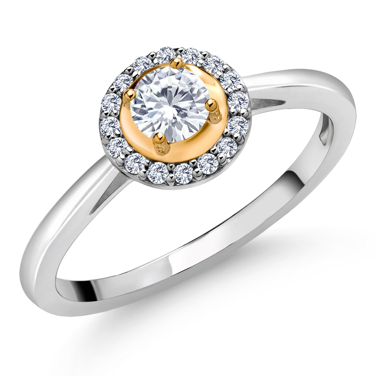 2 Tone 925 Sterling Silver and 10K Yellow Gold White Lab Grown Diamond Solitaire Engagement Ring For Women (0.38 Cttw, Round 4MM, Available In Size 5, 6, 7, 8, 9)