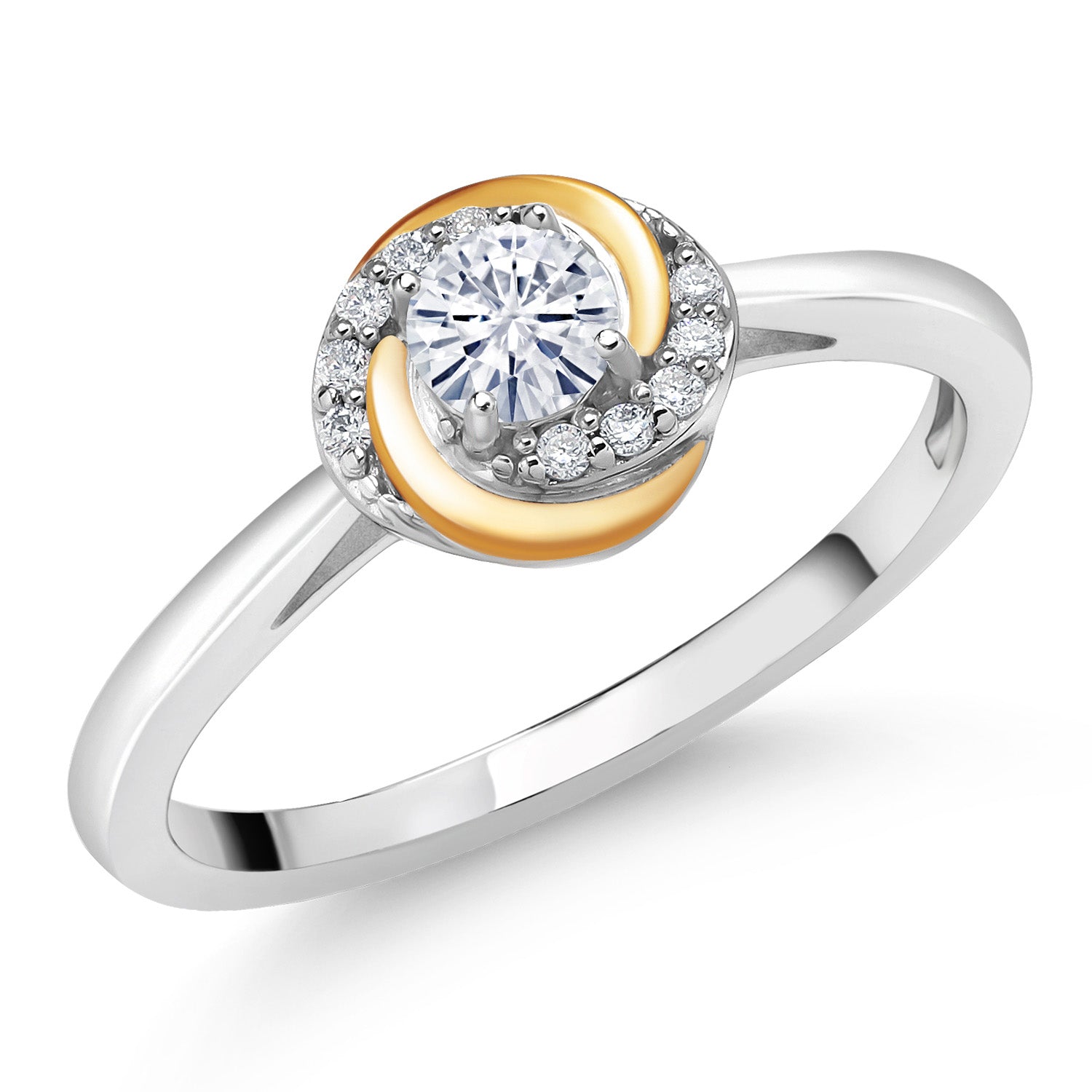 925 Silver and 10K Yellow Gold White Moissanite and White Lab Grown Diamond Solitaire Engagement Ring For Women | 0.30 Cttw | Round 4MM | Available In Size 5, 6, 7, 8, 9