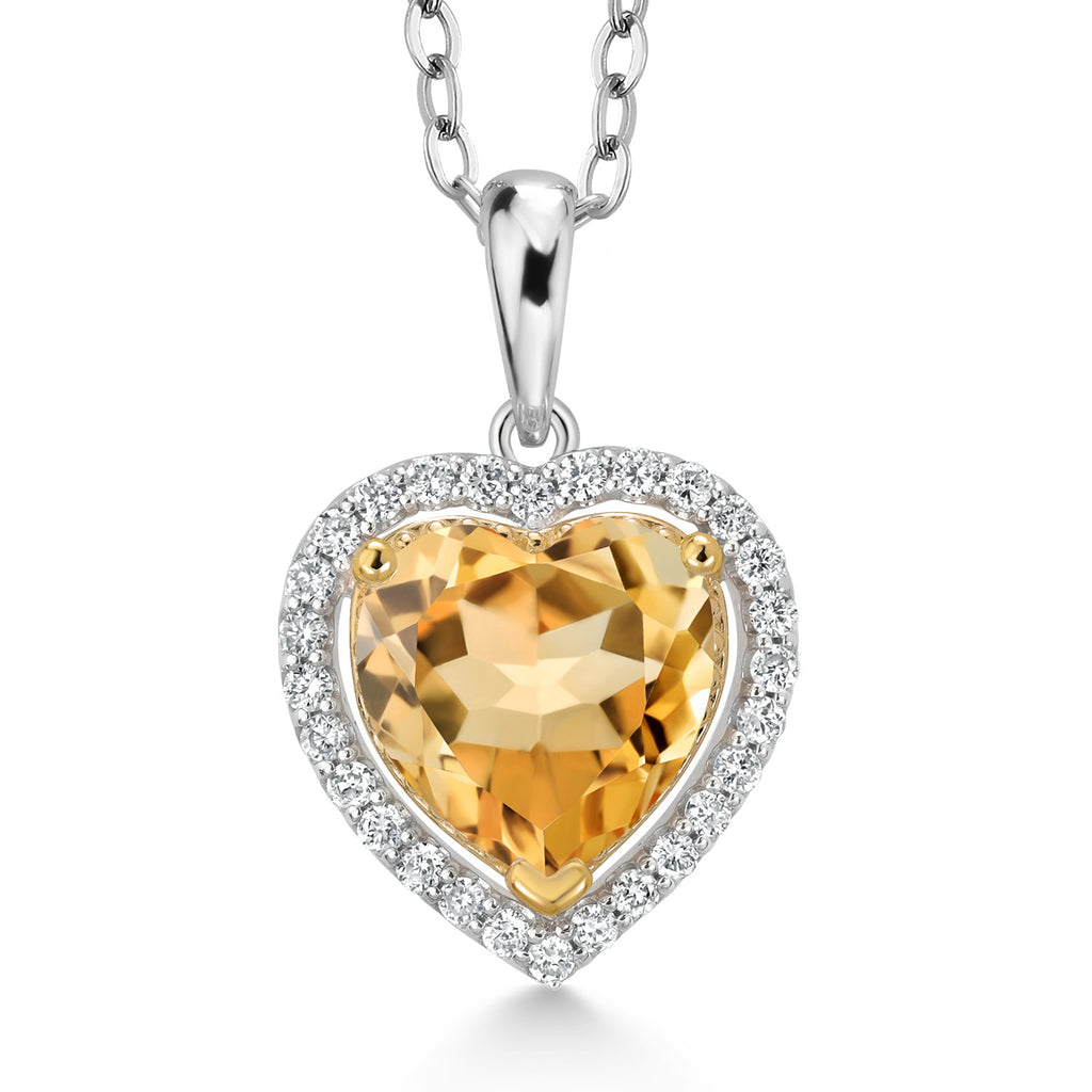 Citrine - November_Pendant in 925 Sterling Silver and 10K Yellow Gold