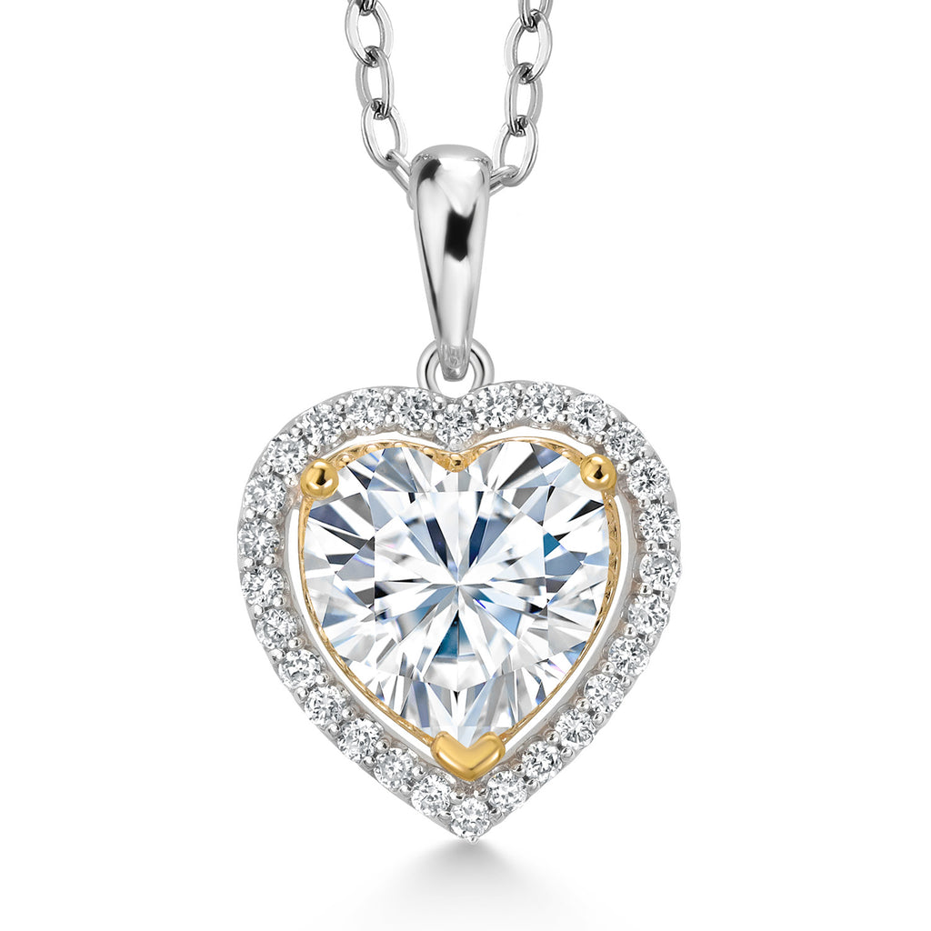 Moissanite - April_Pendant in 925 Sterling Silver and 10K Yellow Gold