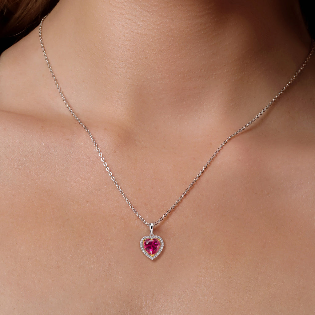 Created Ruby - July_Pendant in 925 Sterling Silver and 10K Yellow Gold