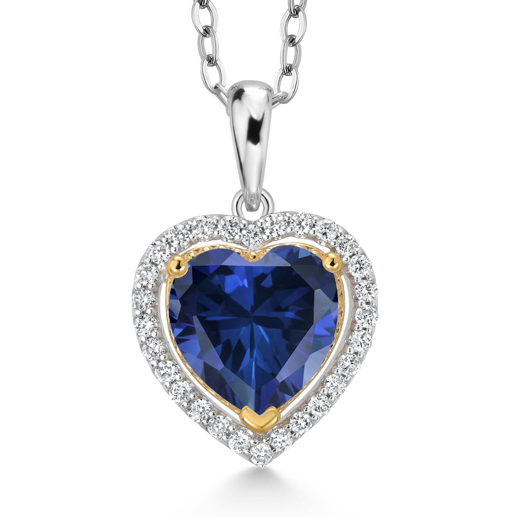 Simulated Sapphire - September_Pendant in 925 Sterling Silver and 10K Yellow Gold