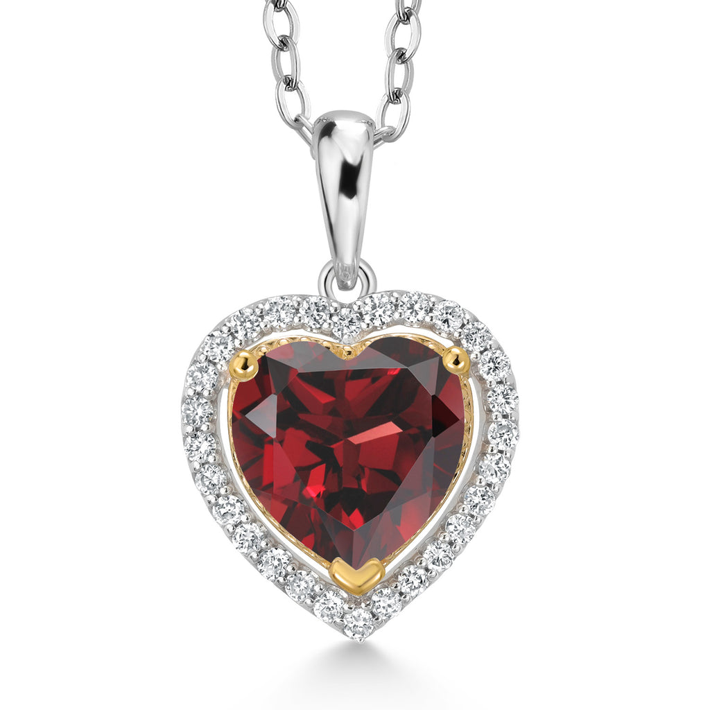 Garnet - January_Pendant in 925 Sterling Silver and 10K Yellow Gold