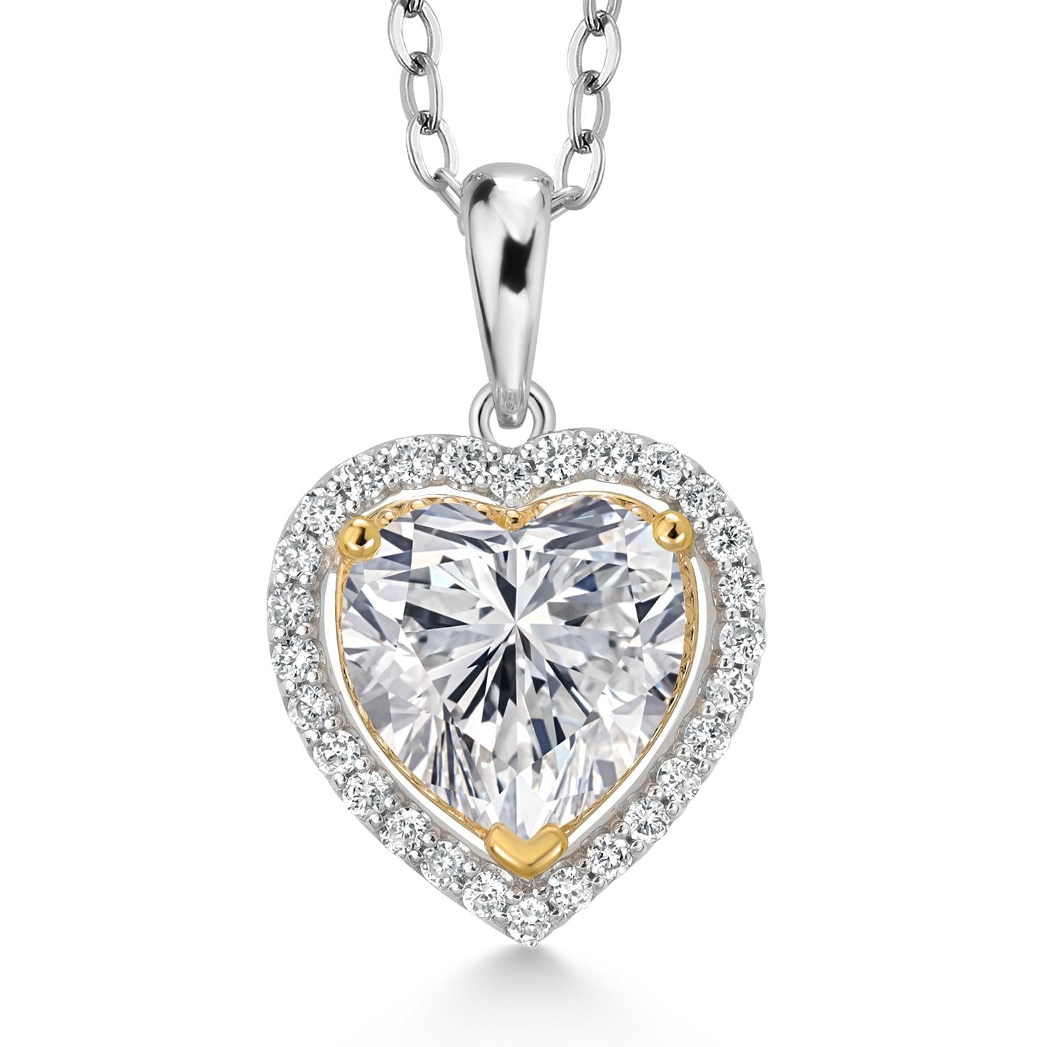 925 Sterling Silver and 10K Yellow Gold IGI Certified Lab Grown Diamond Pendant Necklace For Women | 2.28 Cttw | Heart Shape Diamond 2 Ct | F-G Color | VS Clarity | With 18 Inch Chain