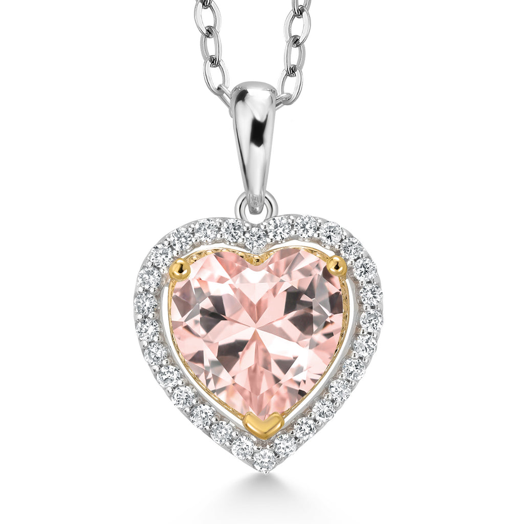 Nano Morganite - October_Pendant in 925 Sterling Silver and 10K Yellow Gold