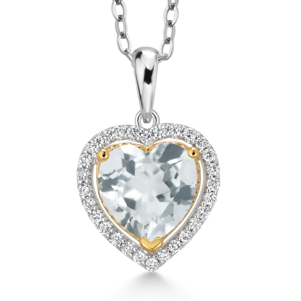 Sky Blue Topaz - November_Pendant in 925 Sterling Silver and 10K Yellow Gold