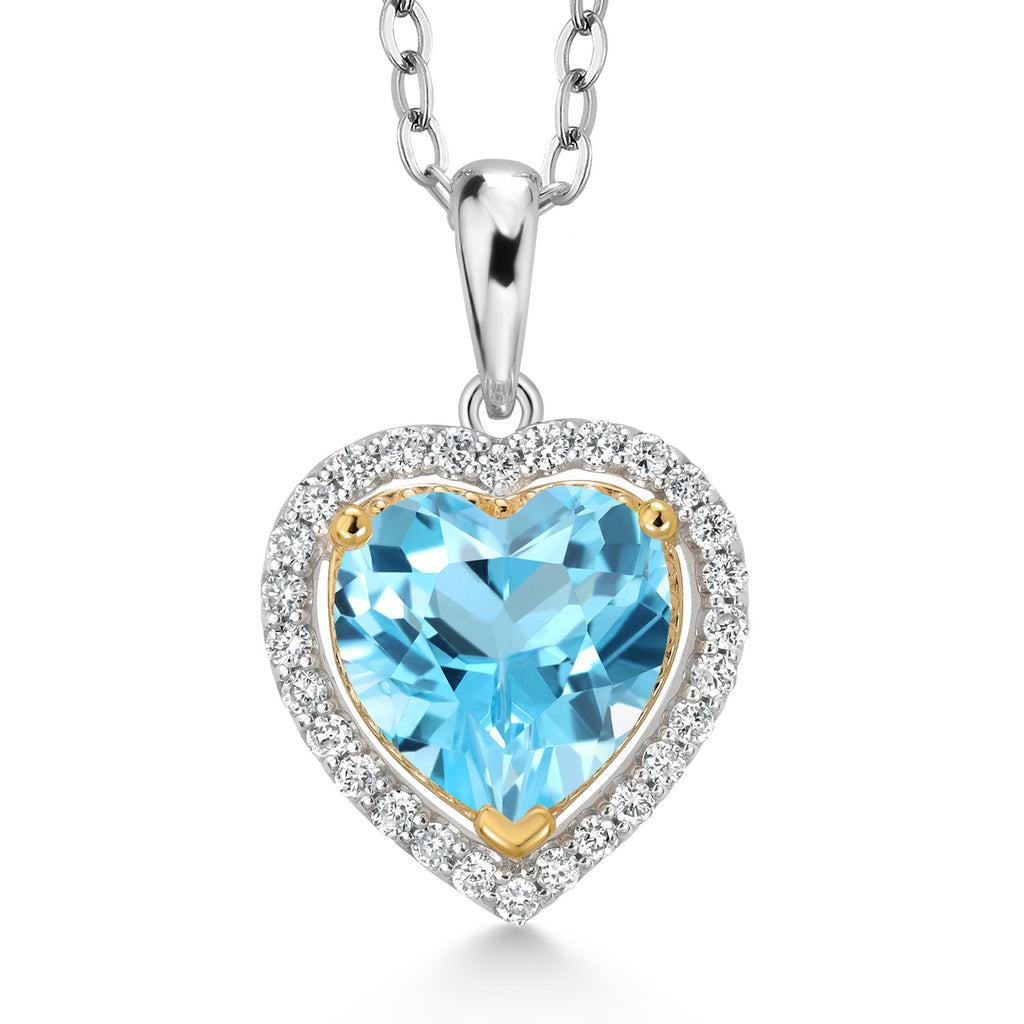 Swiss Blue Topaz - November_Pendant in 925 Sterling Silver and 10K Yellow Gold