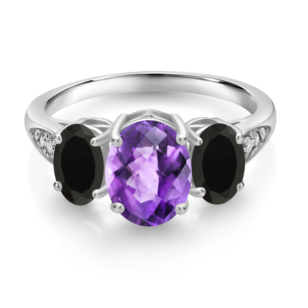 Amethyst - Onyx and Lab Grown Diamond_8_Ring in 10K White Gold