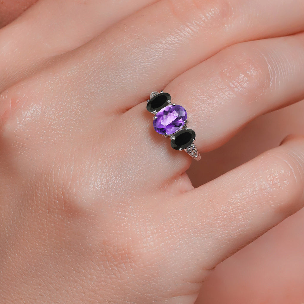 Amethyst - Onyx and Lab Grown Diamond_8_Ring in 10K White Gold