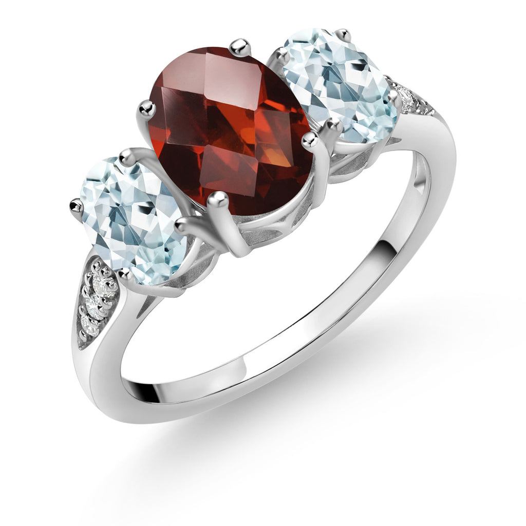 Garnet-Checkerboard_7_Ring in 10K White Gold