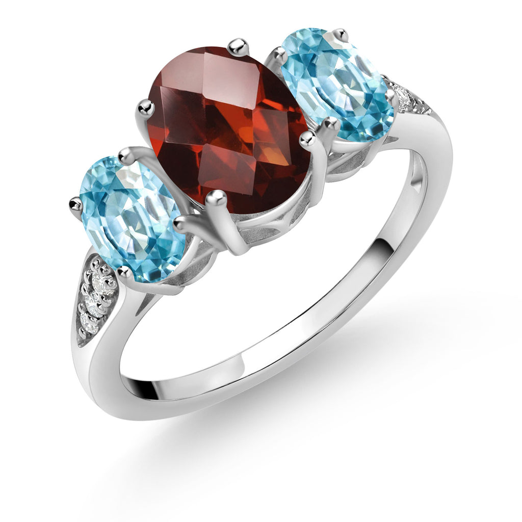 Garnet-Checkerboard - January_8_Ring in 10K White Gold