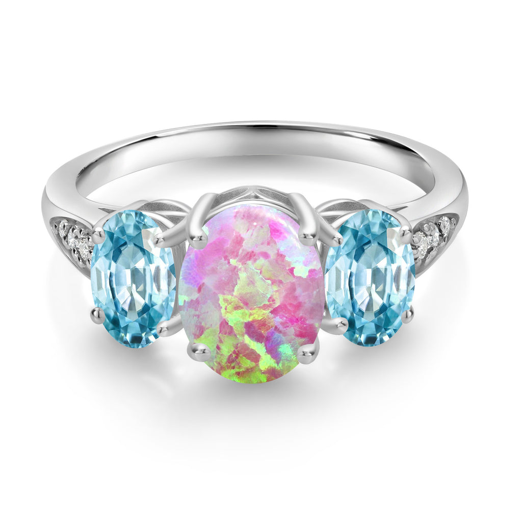 Opal - Zircon and Lab Grown Diamond_7_Ring in 10K White Gold