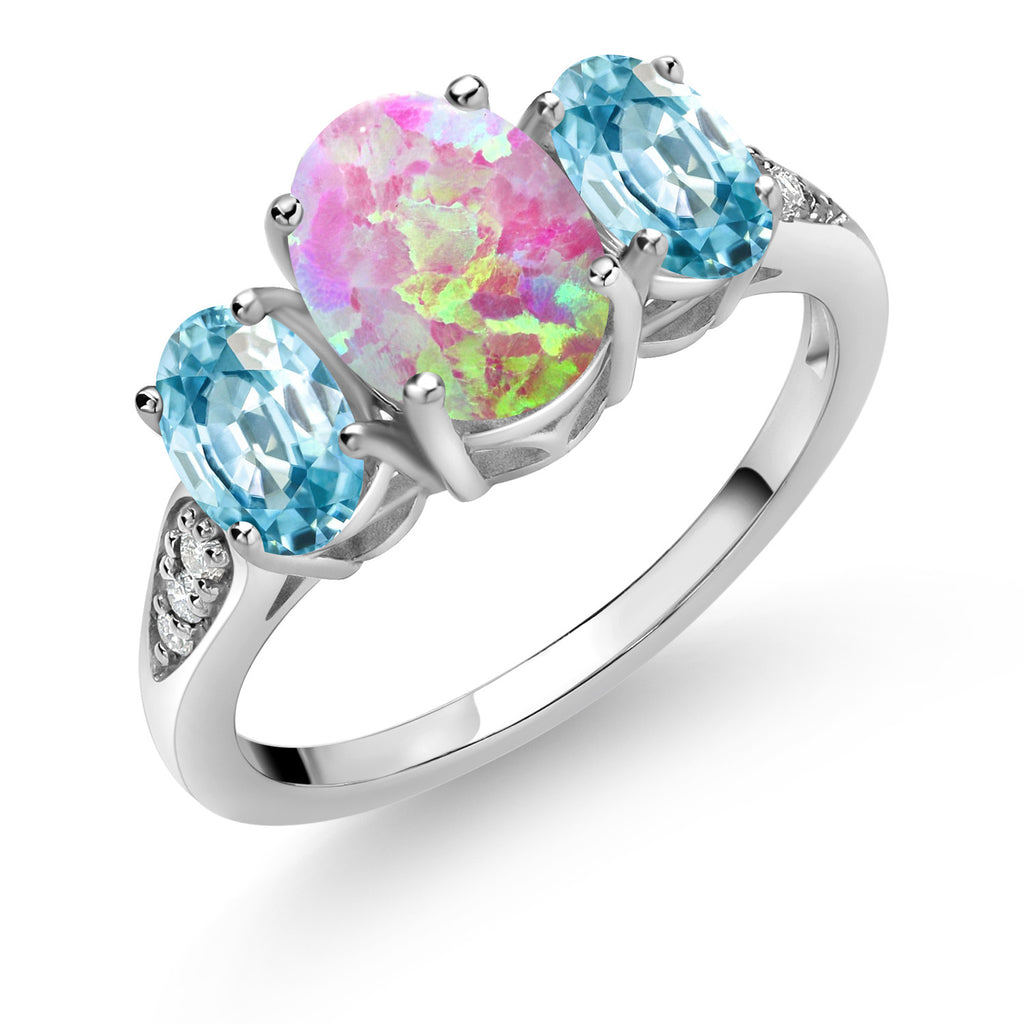 Pink Simulated Opal - October_7_Ring in 10K White Gold